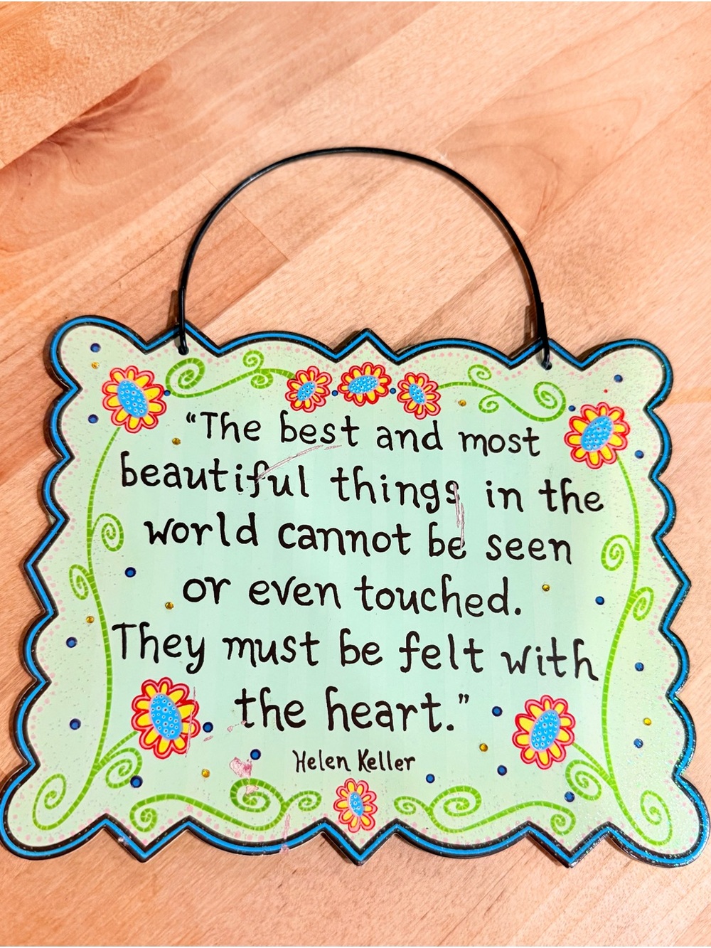 Decorative Mint Green Floral Wall Plaque - Helen Keller Quote